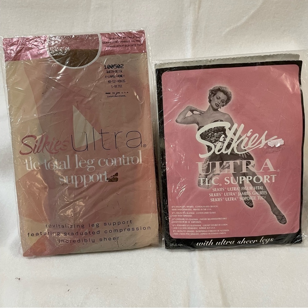 Vintage Silkies Ultra TLC Support Sheer Mocha/ Honey Nylon Bundle‎ sz Queen XL